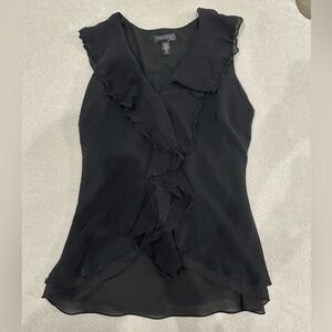 Ideology Black Ruffle V-Neck Blouse 1X XL 100% Silk